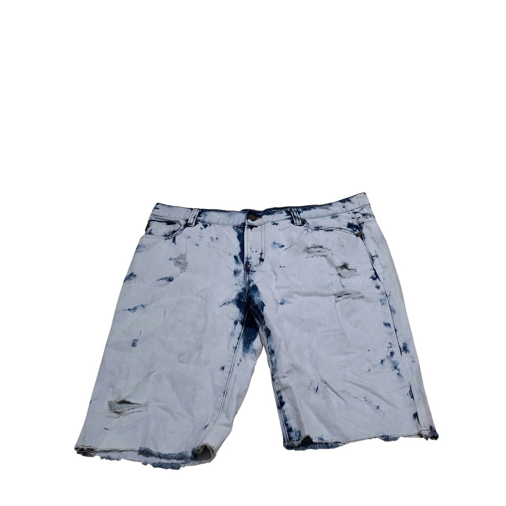 Grindhouse Denim‎ Mens Distressed Acid Wash Jean Shorts Light Blue White Size 38